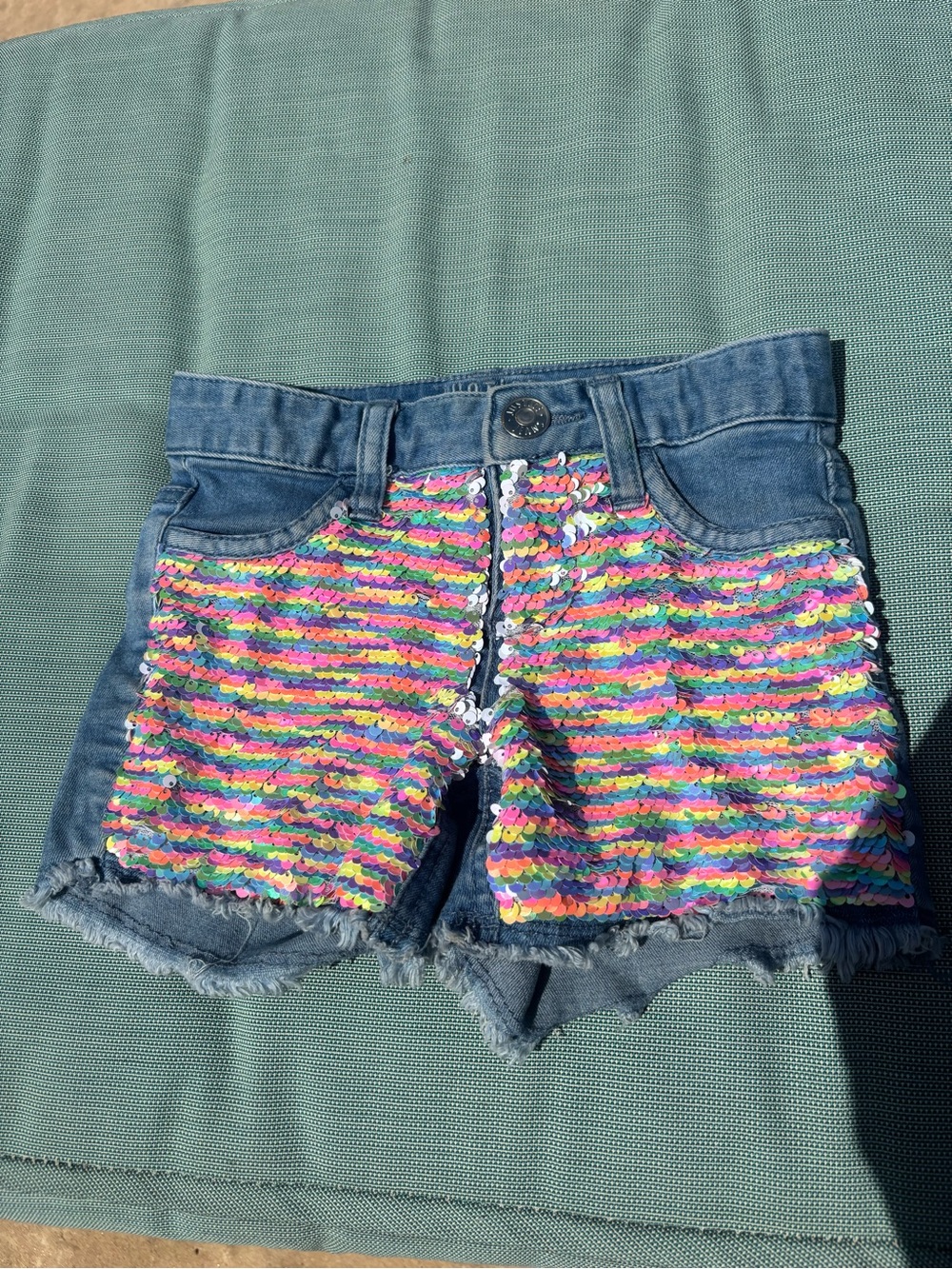 Justice Blue Denim Shorts with Multicolor Sequin Panels